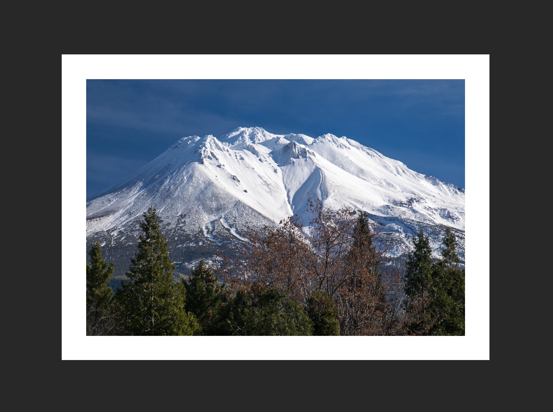 Mount Shasta just after a fresh snowfall. Shot from town of Weed, California in November. 